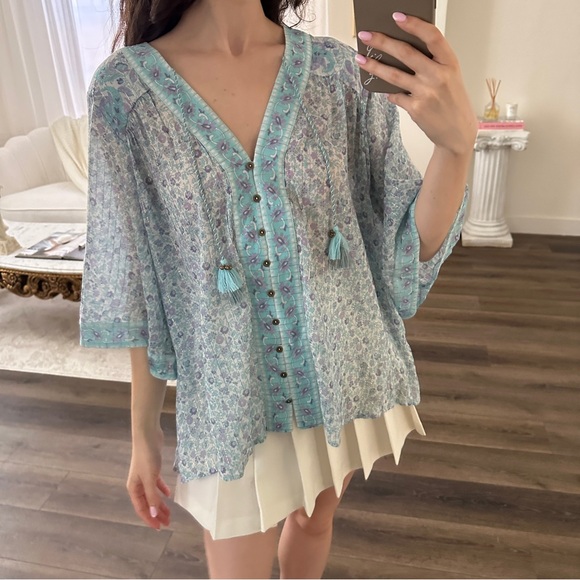 Little Bird Flutter Sleeve Blouse in Sky - Picture 2 of 5